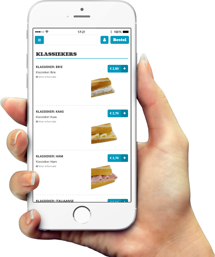 Voorbeeld van onze app op smartphone